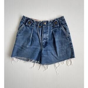 Vtg 80s High Rise Blue Denim Pleated Cut Off Jean Shorts / 28-29" Grunge Jorts